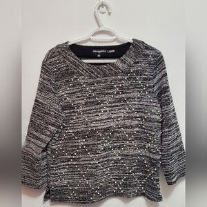 Karl Lagerfeld Black & White Pearl-Embellished 3/4 Sleeve Top